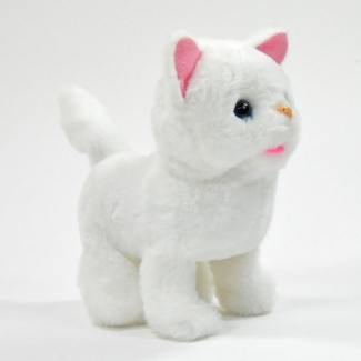 Laufende Plüsch-Katze mit Sound, weiß, 17,5x9x17cm