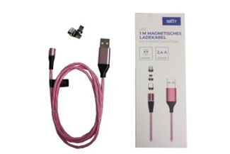 Setty Magnetisches USB Kabel 1m 2A LED (rosa, 100cm)
