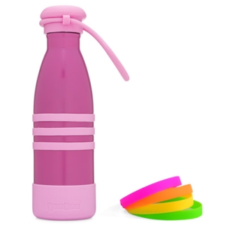 Yumbox Aqua - Edelstahl Dreifach isolierte Wasserflasche 420 ml - Pacific Pink mit Edelstahlkappe mit Silkonband