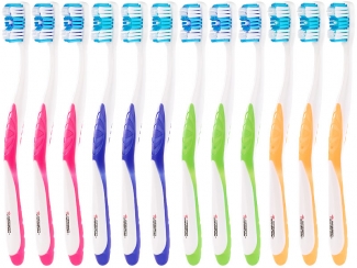 12er-Pack Marken-Zahnbürsten mit Zungenreiniger, MEDIUM, 4 Farben