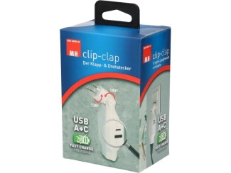 Abzweigstecker clip-clap 1x Typ 13 USB Fast Charge weiss