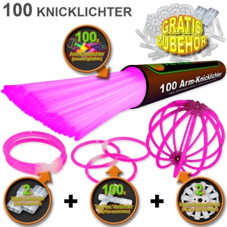 100 Arm Knicklichter in PINK inkl. hochflexiblen TopFlex Verbindern