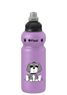 Fizzii Hund, 500 ml Kindertrinkflasche Flieder, Verschluss: Schwarz/Silber