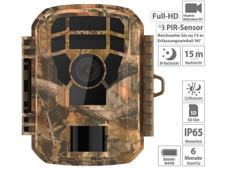 Full-Wildkamera mit PIR-Bewegungssensor, Nachtsicht & Farbdisplay, IP65
