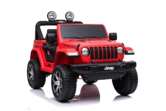 Kinderfahrzeug - Elektro Auto Jeep Wrangler Rubicon - Lizenziert - 12V10AH Akku + 4 Motoren + 2,4Ghz+Ledersitz+EVA -Rot