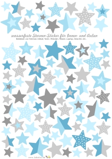 Jabalou wasserfeste Sticker A4 - Sterne hellblau grau