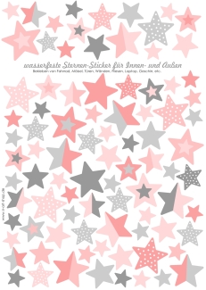 Jabalou wasserfeste Sticker A4 - Sterne rosa-grau