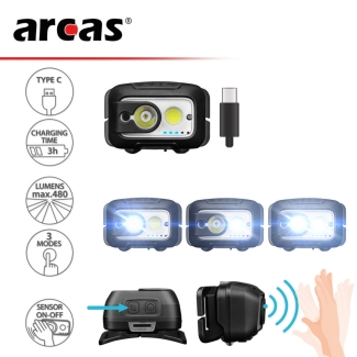 Kopflampe Stirnlampe wiederaufladbar ARCAS 9W Sensor