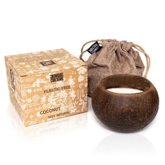 Kokosnussschalenkerze im Geschenkbeutel mit geröstetem Kokosnuss Aroma