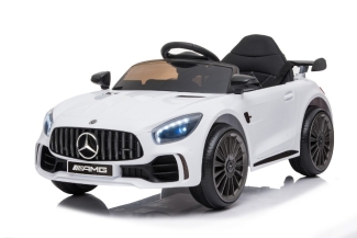 Kinderfahrzeug - Elektro Auto weiss "Mercedes GT R" Lizenziert - 12V4,5AH, 2 Motoren, 2,4Ghz, MP3, Ledersitz+EVA