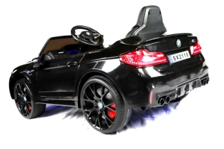 Elektro Kinderfahrzeug schwarz "BMW M5 Drift Version" - Lizenziert - 12V7A Akku, 2 Motoren- 2,4Ghz Fernsteuerung, MP3, Ledersitz+EVA