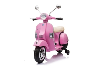 Kinderfahrzeug - Elektro Kindermotorrad pink "Vespa" - Lizenziert - 12V - 2 Motoren - MP3 - Ledersitz + EVA