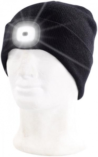 Stirnlampe Schwarz Strickmütze Mütze Wintermütze mit weissen (vorne) & roten (hinten) LEDs