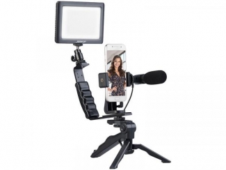 4-teiliges Vlogging-Set mit LED-Leuchte, Mikrofon, Stativ & Halterung