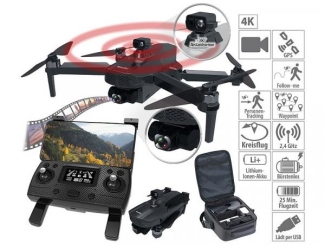 Faltbare GPS-Drohne, 4K-Cam, 360°-Abstandssensor, Brushless-Motor, App