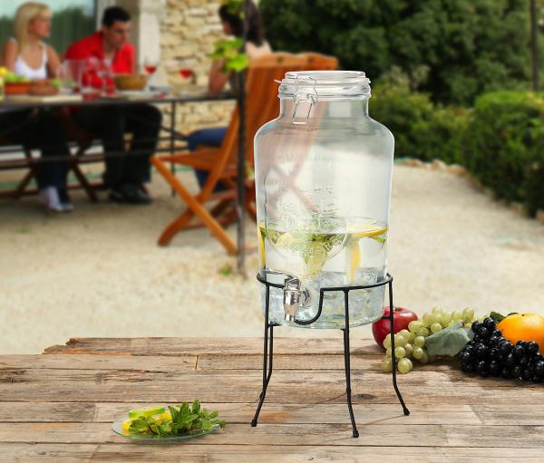 Getränkespender aus Glas mit Zapfhahn Getränke Eis-Tee Saft Drinks Dispenser 5L 