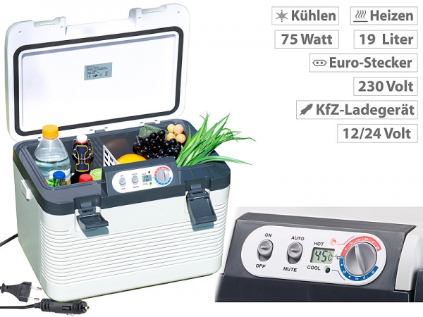 Thermoelektrische Kühl-/Wärmebox, LED-Anzeige, 12/24 & 230 V, 19 Liter