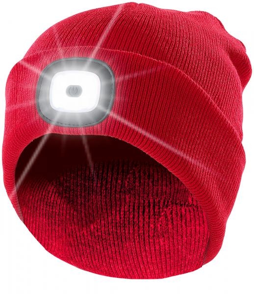 Stirnlampe rot Strickmütze Mütze Wintermütze mit weissen (vorne) & roten (hinten) LEDs
