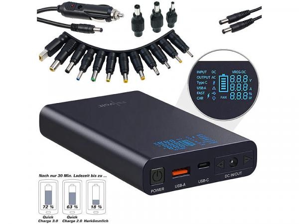 revolt USB-Powerbank mit 18 Ah, DC 3- 24 Volt, Starthilfe, QC & USB-C PD, 100 Watt