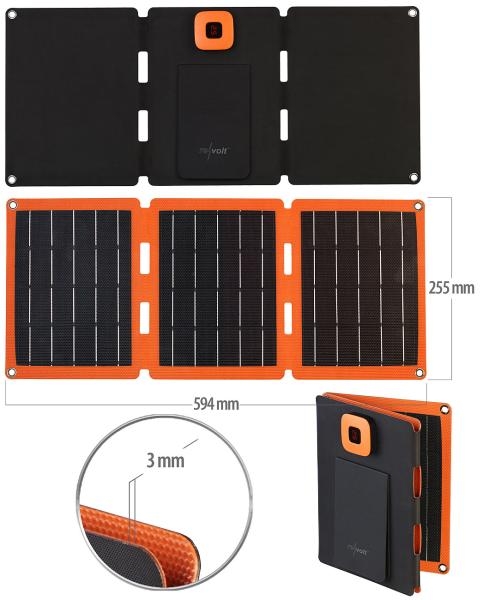 21-Watt-Solarpanel-Ladegerät, USB-C/-A, je 2,4 A, faltbar, ETFE