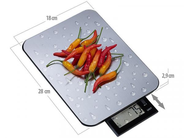 Digitale Edelstahl-Küchenwaage, bis 10 kg, auf 1g genau, IPX5
