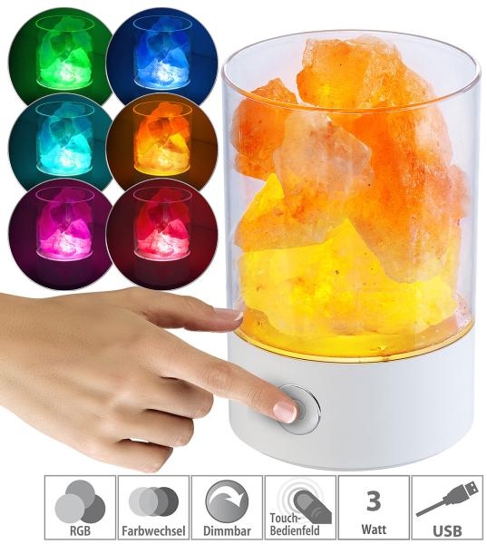 RGB-LED-Tischleuchte mit natürlichen Salzkristallen, 7 Farben, USB, 3W